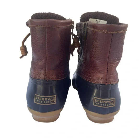 Sperry Saltwater Women's Brown Leather Rubber Zip Up Duck Boots - Picture 6 of 9